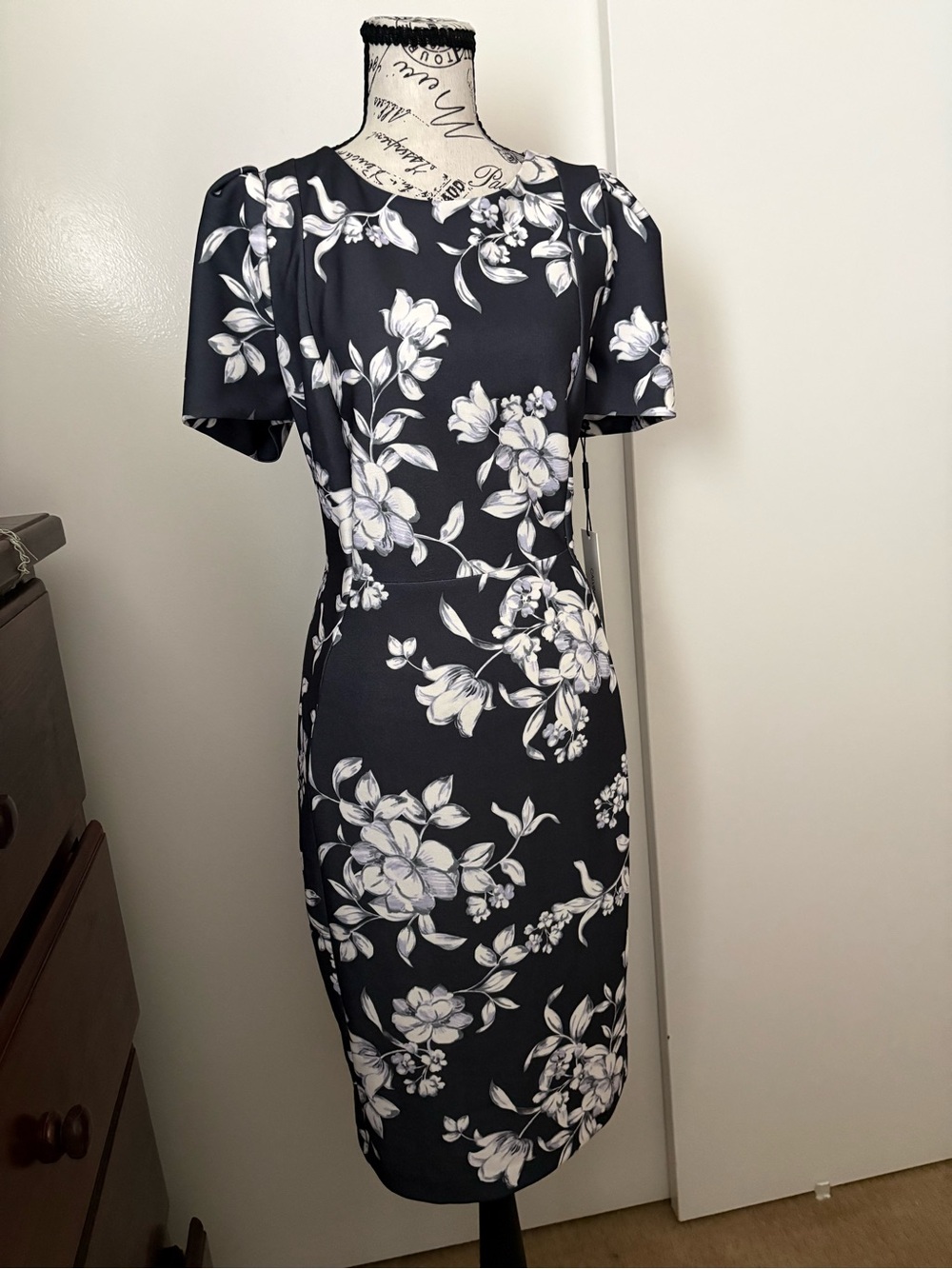 Calvin Klein Navy Midi Dress with White Floral Print